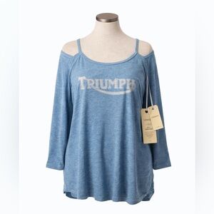 Lucky Brand x Triumph Blue Graphic Long Sleeve Top NWT Size XL